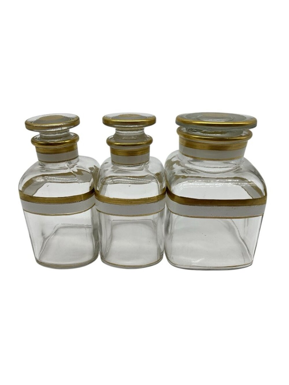 Antique 1920's Enamel and Gilt Glass Toiletry Bottles W/Original Stoppers (3)